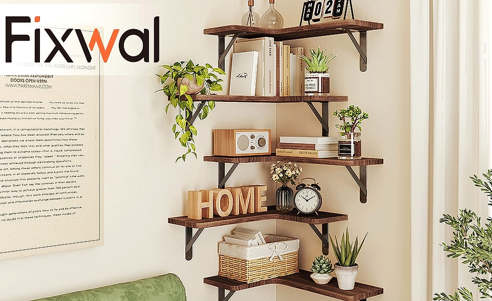 Fixwal Corner Floating Shelves Set of 5, Dark Carbonized — package contents