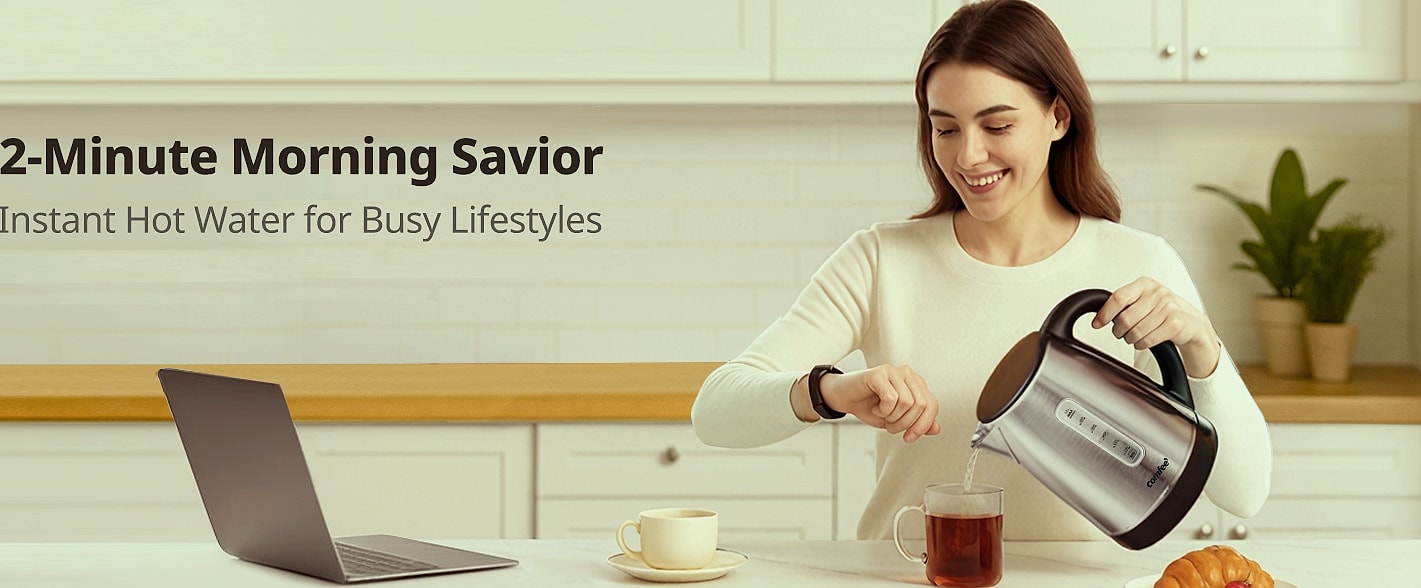 COMFEE' 1.7L Stainless Steel Electric Kettle, 1500W Fast — close-up details