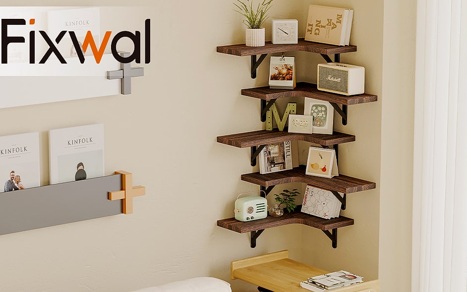 Fixwal Corner Floating Shelves Set of 5, Dark Carbonized — interior detail
