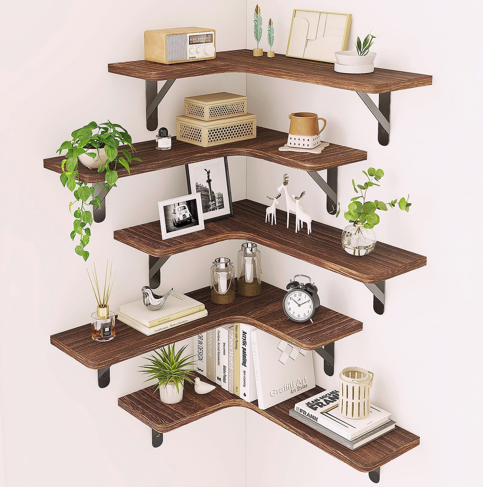 Fixwal Corner Floating Shelves Set of 5, Dark Carbonized Black