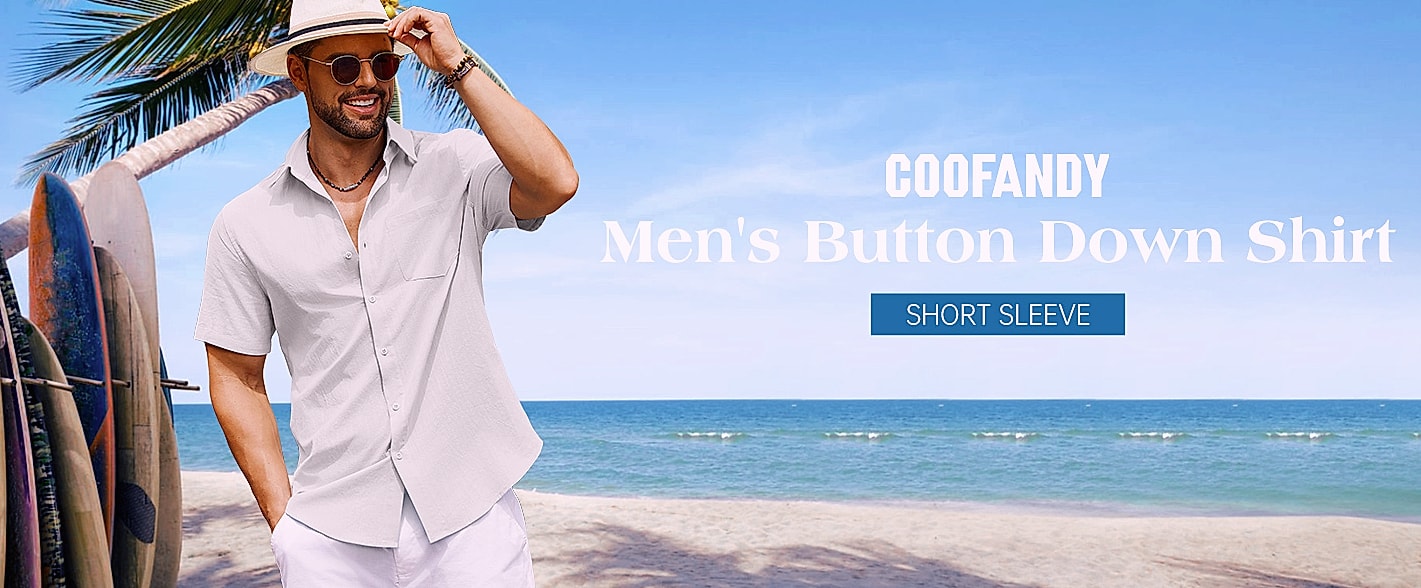 COOFANDY Men's Linen Short Sleeve Casual Button Down Shirt — build progress