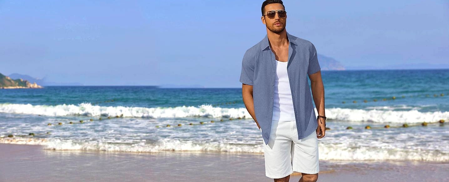 COOFANDY Men's Linen Short Sleeve Casual Button Down Shirt — assembled view