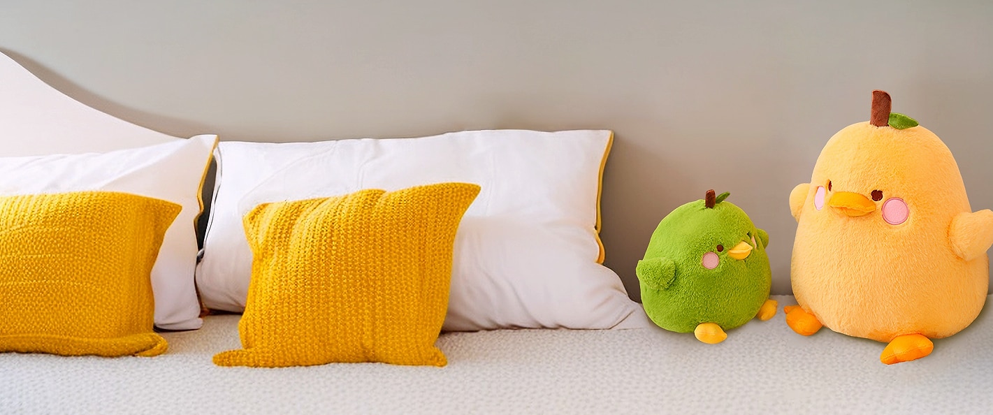 PEACH CAT Pear Duck Plush Pillow Stuffed Animal 8 Inch — assembled view