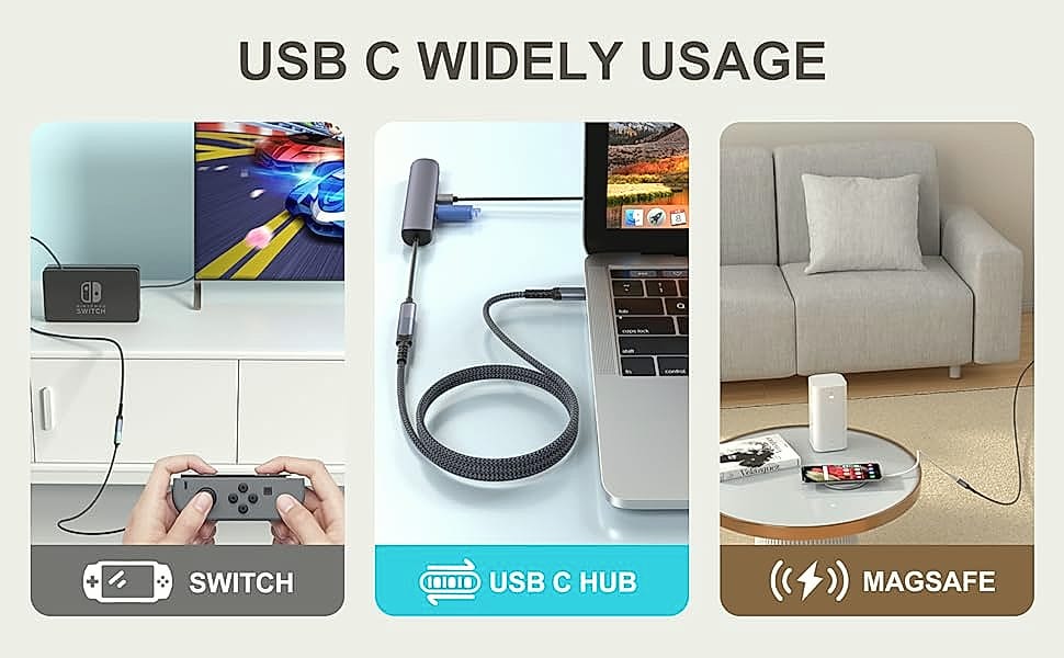 OKRAY USB-C Extension Cable 3.3ft, 100W Fast Charging — close-up details