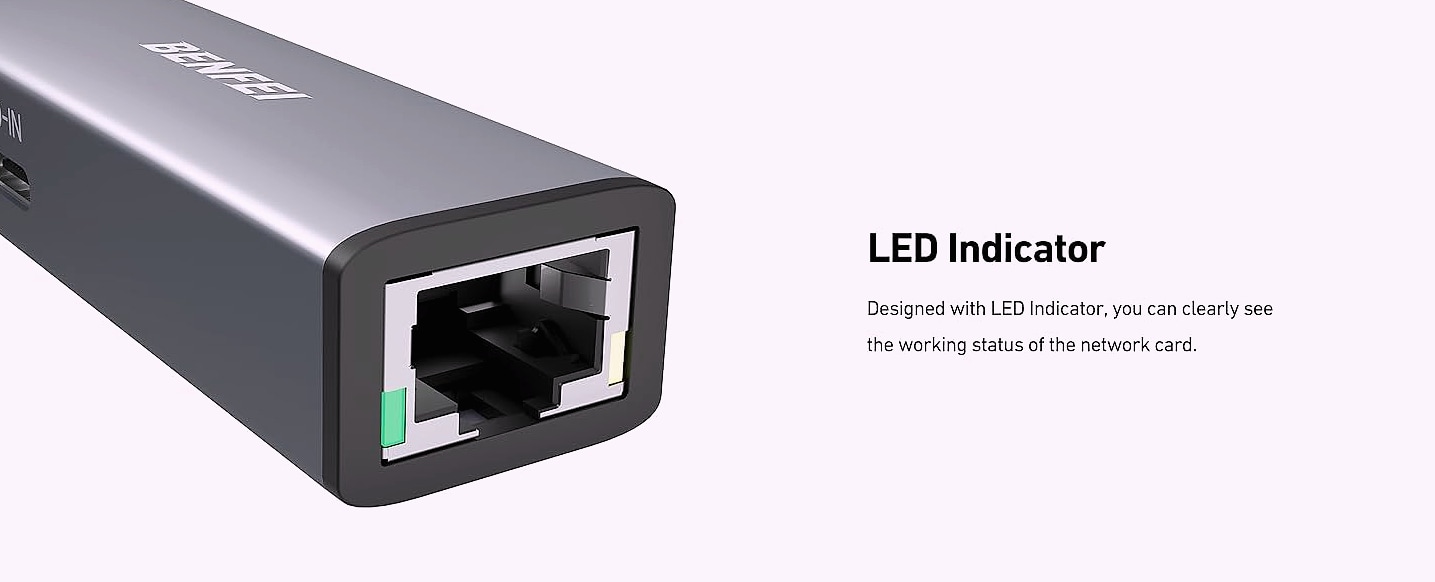 BENFEI USB-C to Ethernet Adapter, Gigabit RJ45 — parts overview