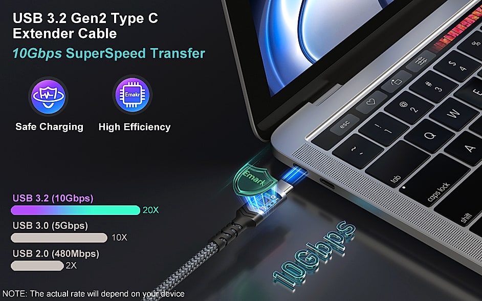 OKRAY USB-C Extension Cable 3.3ft, 100W Fast Charging — scale reference