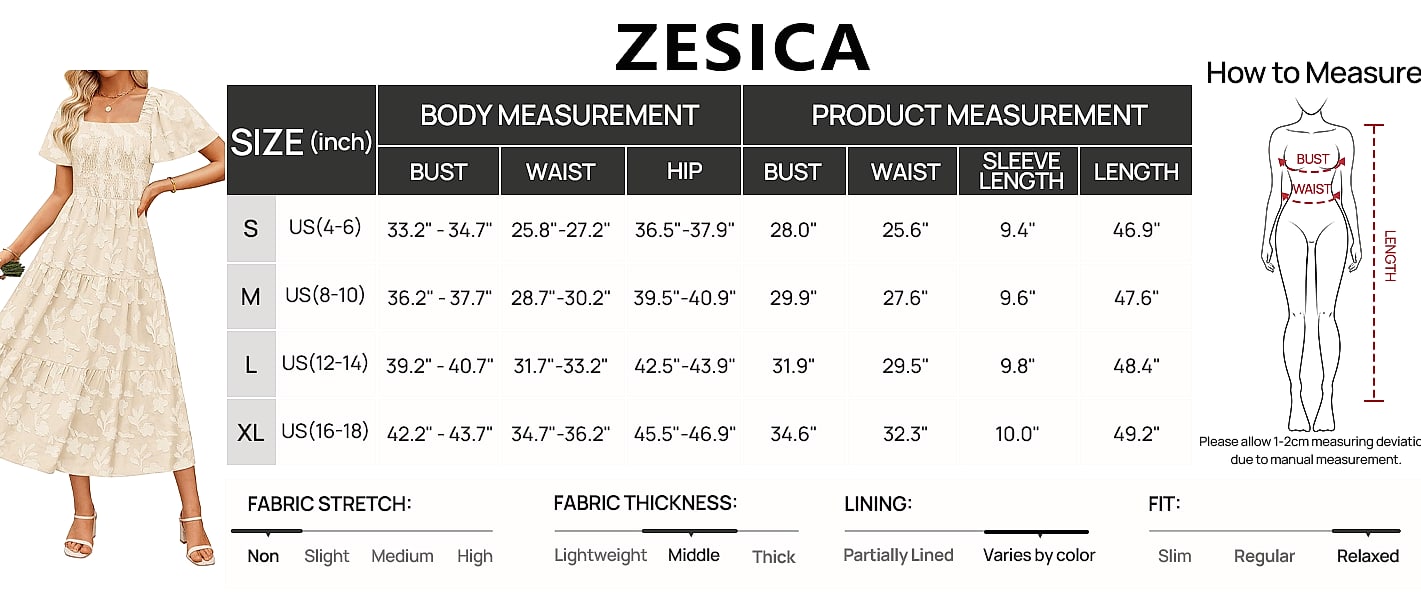 ZESICA Women's Boho Floral Midi Dress Summer Casual — parts overview