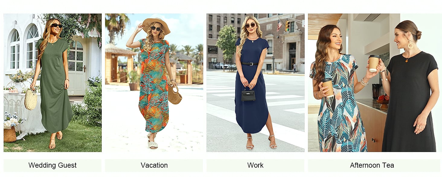 WIHOLL Summer Maxi Dress Cap Sleeve Crewneck with Pockets — assembled view