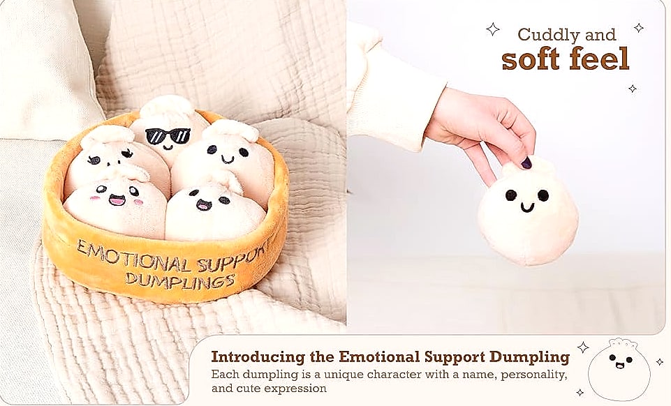WHAT DO YOU MEME Emotional Support Dumplings Plush Toy Set — close-up details