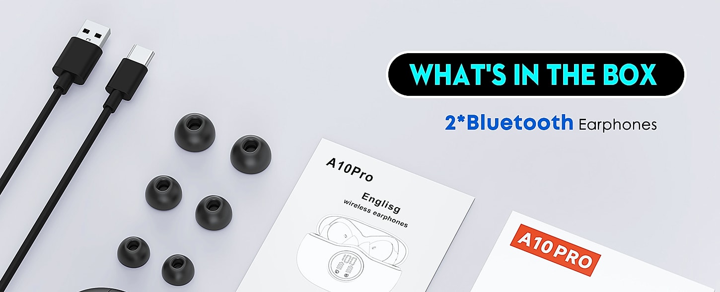 Fhumsh A10 Bluetooth 5.3 Earbuds with 50H Battery and LED — parts overview