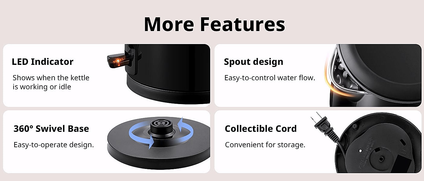 COMFEE' 1.7L Stainless Steel Electric Kettle, 1500W Fast — assembled view