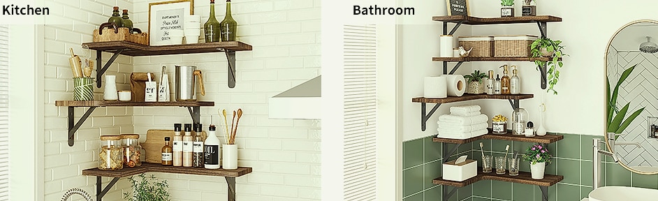 Fixwal Corner Floating Shelves Set of 5, Dark Carbonized — close-up details