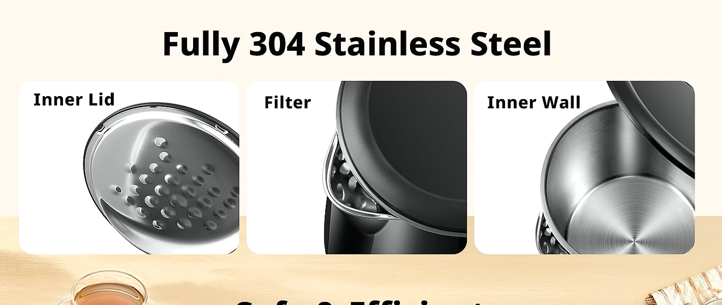 COMFEE' 1.7L Stainless Steel Electric Kettle, 1500W Fast — size comparison
