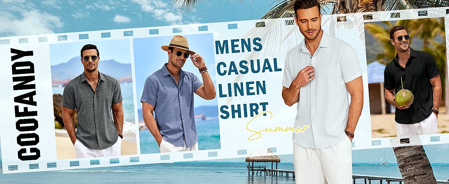 COOFANDY Men's Linen Short Sleeve Casual Button Down Shirt — side view