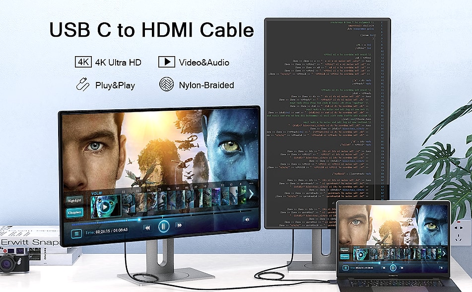 QGeeM USB-C to HDMI Cable 6ft, 4K@60Hz for MacBook, iPad, — package contents