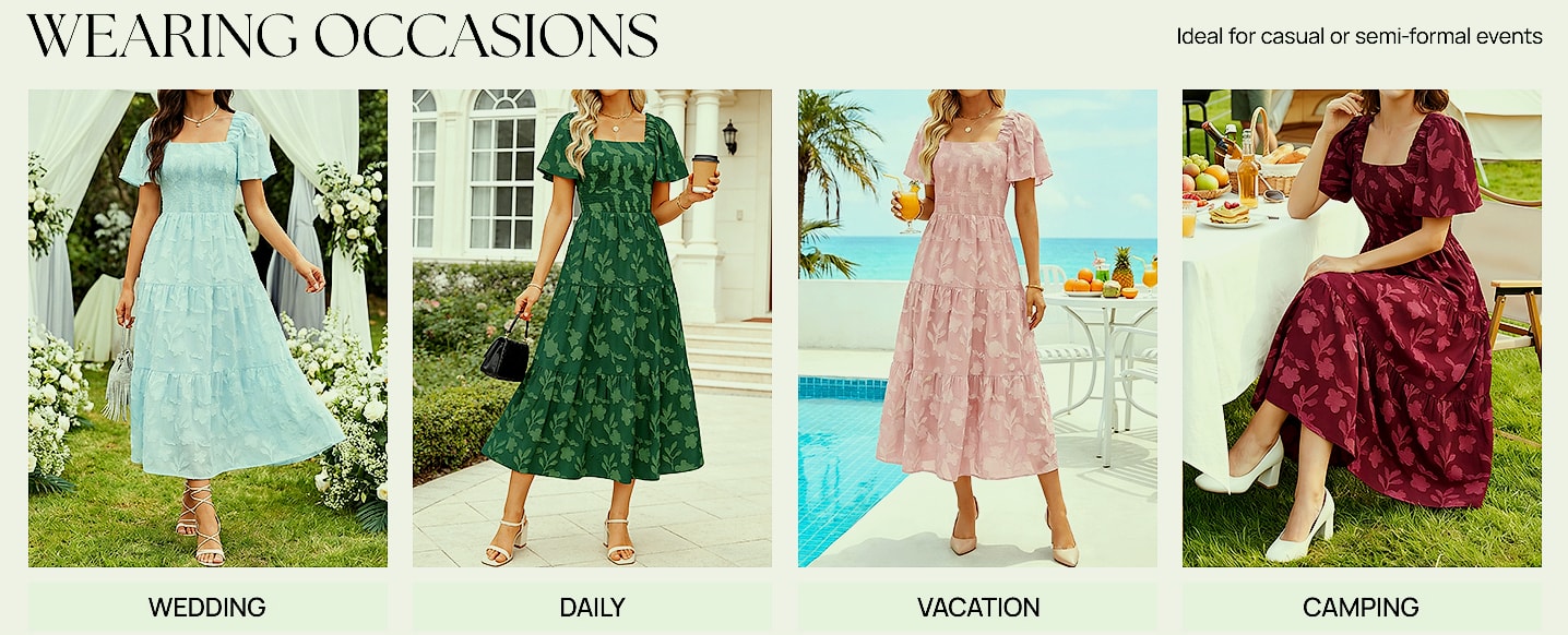 ZESICA Women's Boho Floral Midi Dress Summer Casual — side view
