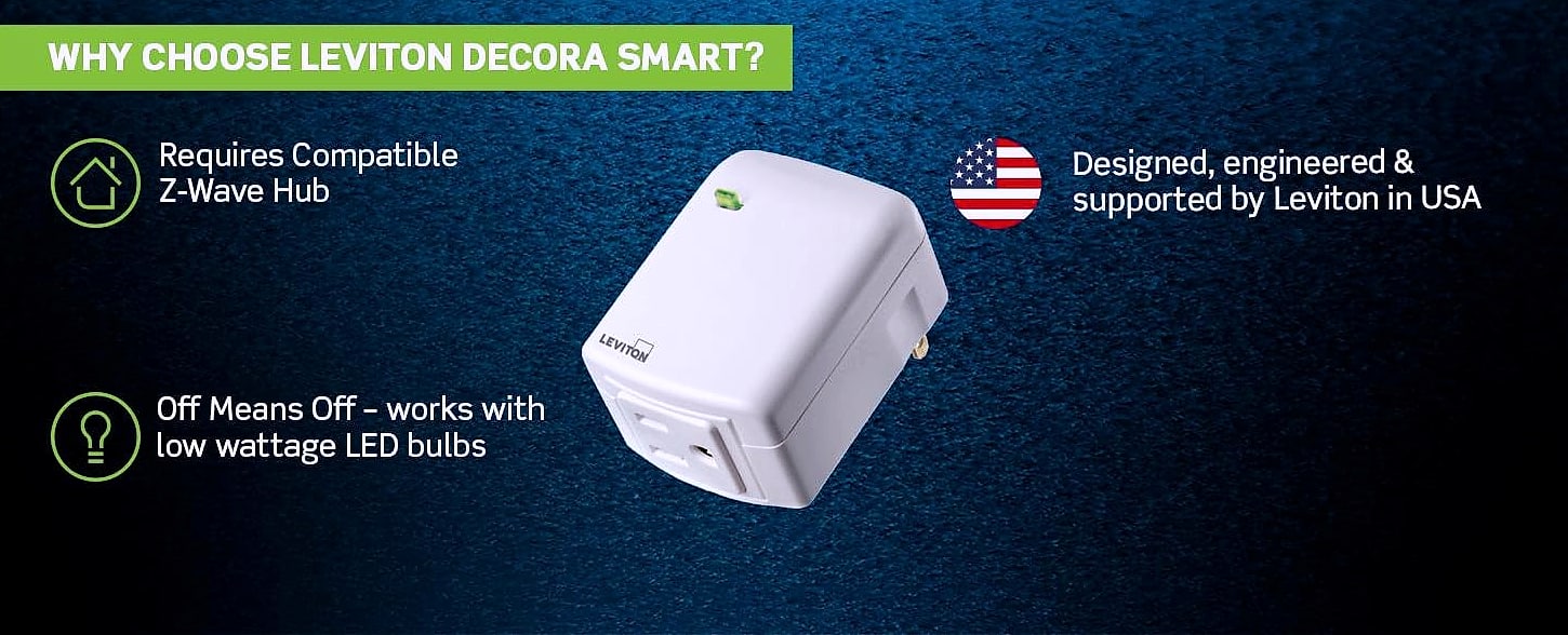 Leviton DZPA1-2BW Z-Wave Smart Plug Outlet with Range — side view