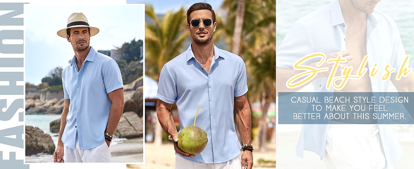 COOFANDY Men's Linen Short Sleeve Casual Button Down Shirt — assembled view