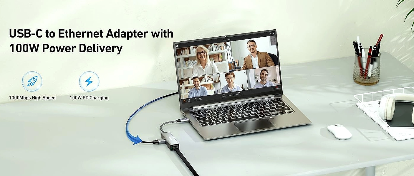 BENFEI USB-C to Ethernet Adapter, Gigabit RJ45 — scale reference