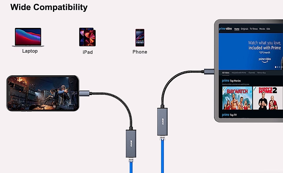 BENFEI USB-C to Ethernet Adapter, Gigabit RJ45 — assembled view