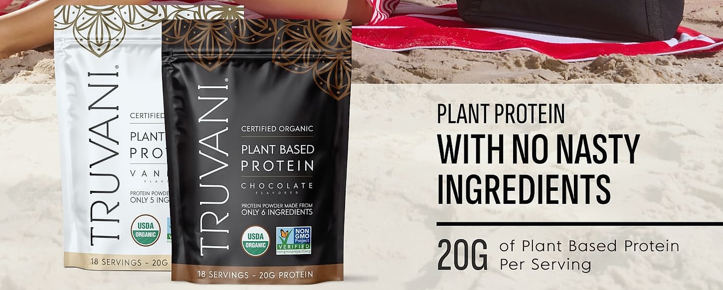 Truvani Organic Plant Based Protein Powder Vanilla 20g Pea — close-up details