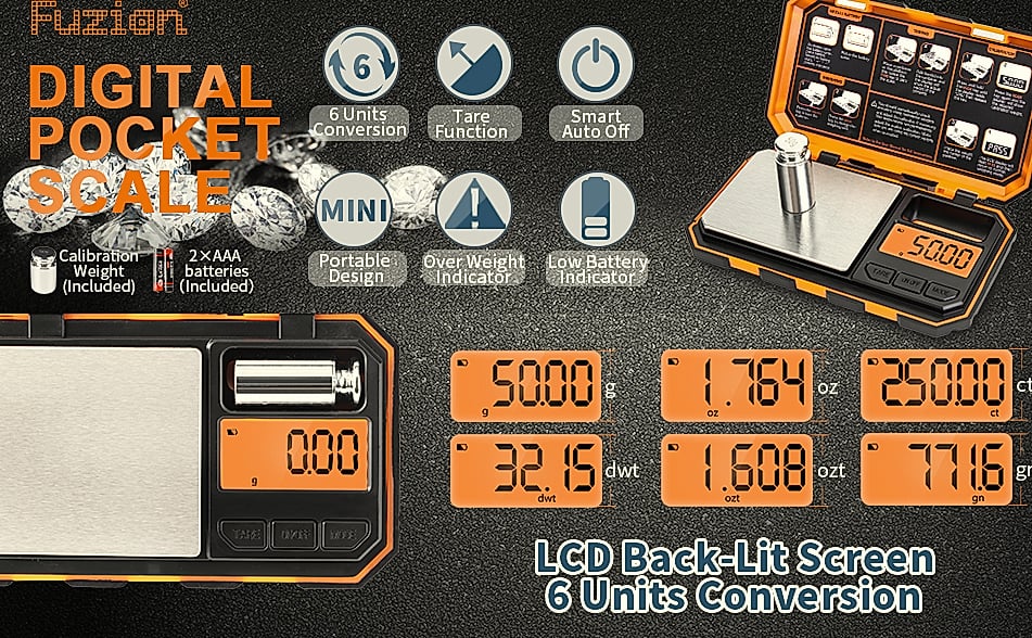 Fuzion Digital Pocket Scale 500g x 0.01g Gram Scale — package contents