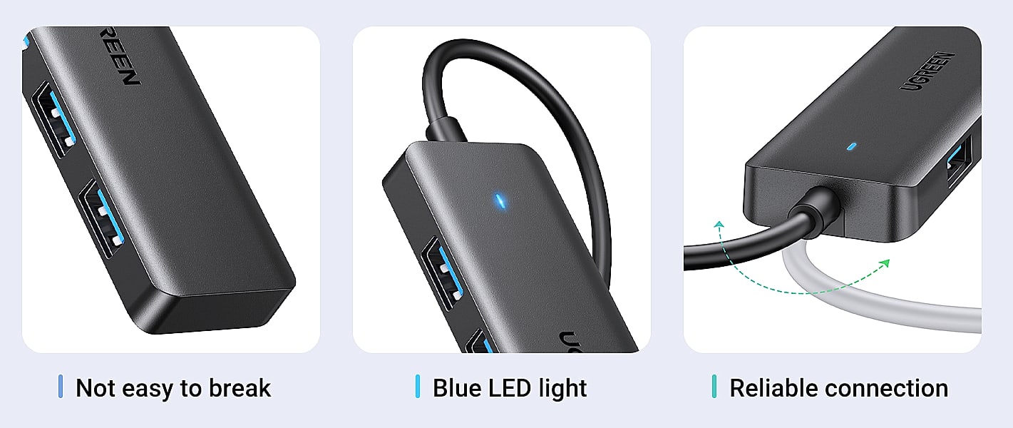 UGREEN USB 3.0 Hub 4 Port USB A Splitter Expansion 0.5FT — scale reference