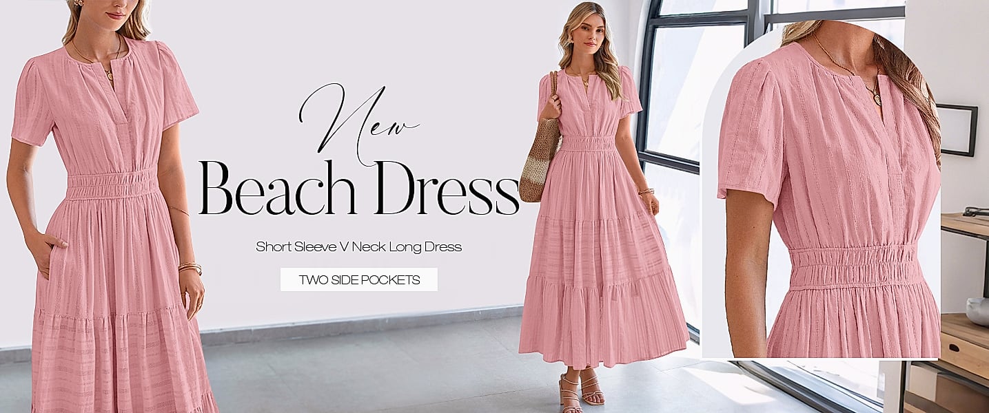 BTFBM Women's Casual Midi Maxi Dress Short Sleeve V Neck — package contents
