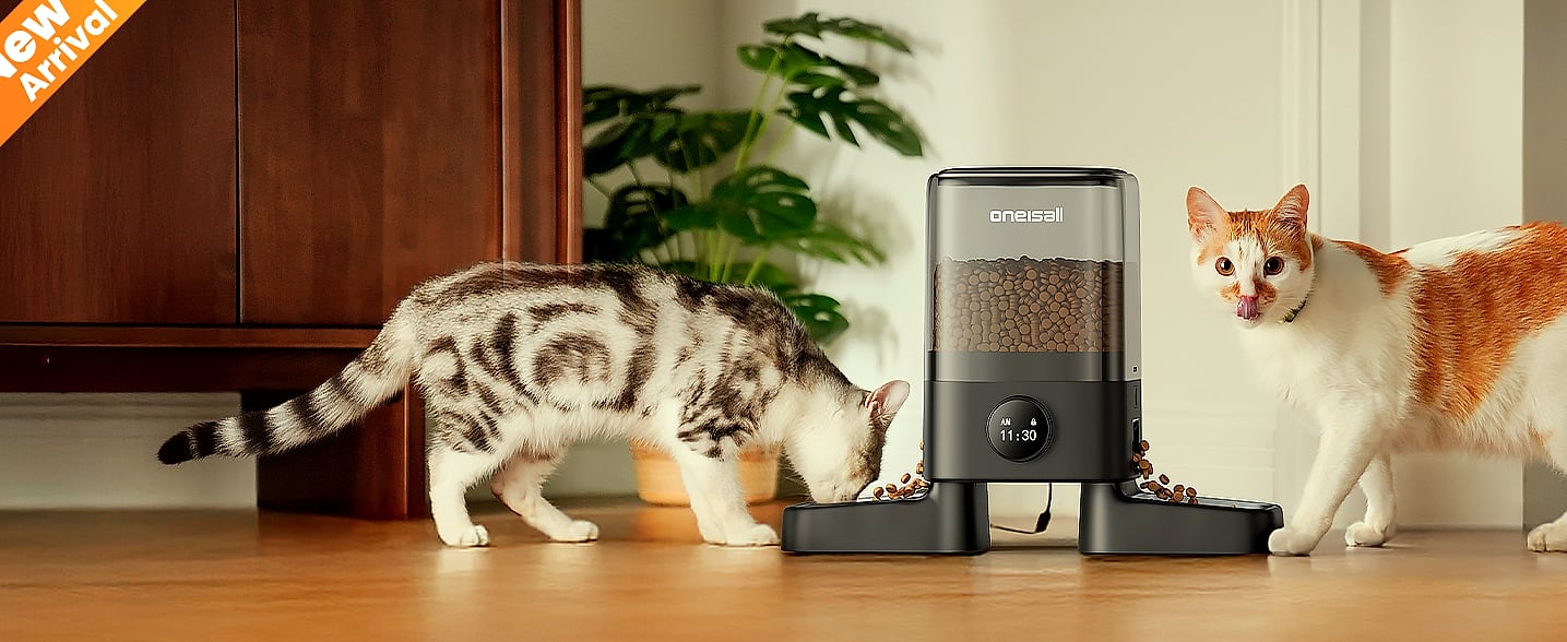 oneisall Automatic Cat Feeder for 2 Cats, 5L Timed Dispenser — package contents