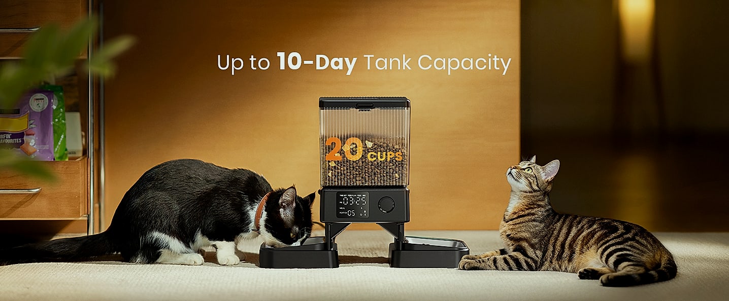 oneisall Automatic Cat Feeder for 2 Cats, 5L Timed Dispenser — assembled view