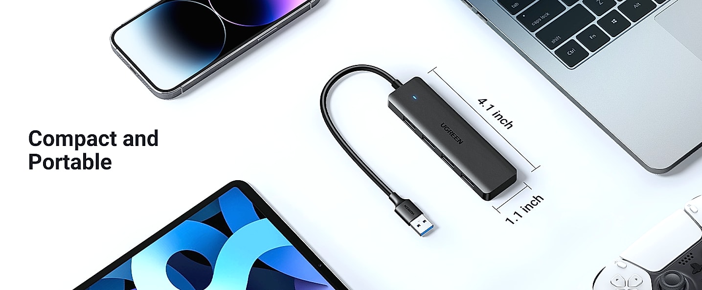 UGREEN USB 3.0 Hub 4 Port USB A Splitter Expansion 0.5FT — assembled view