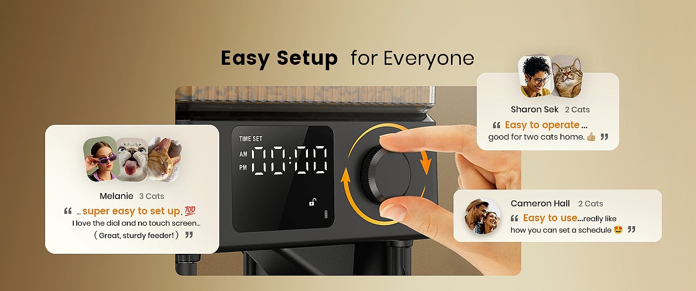 oneisall Automatic Cat Feeder for 2 Cats, 5L Timed Dispenser — close-up details