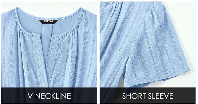 BTFBM Women's Casual Midi Maxi Dress Short Sleeve V Neck — close-up details