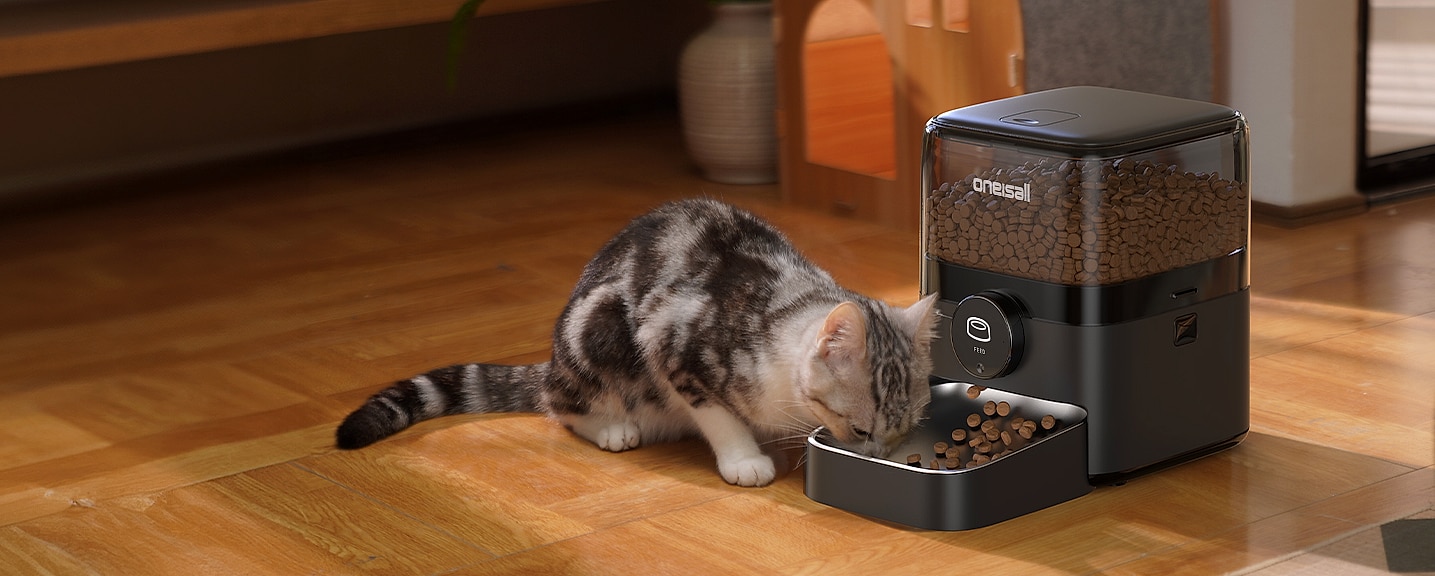 oneisall Automatic Cat Feeder for 2 Cats, 5L Timed Dispenser — assembled view