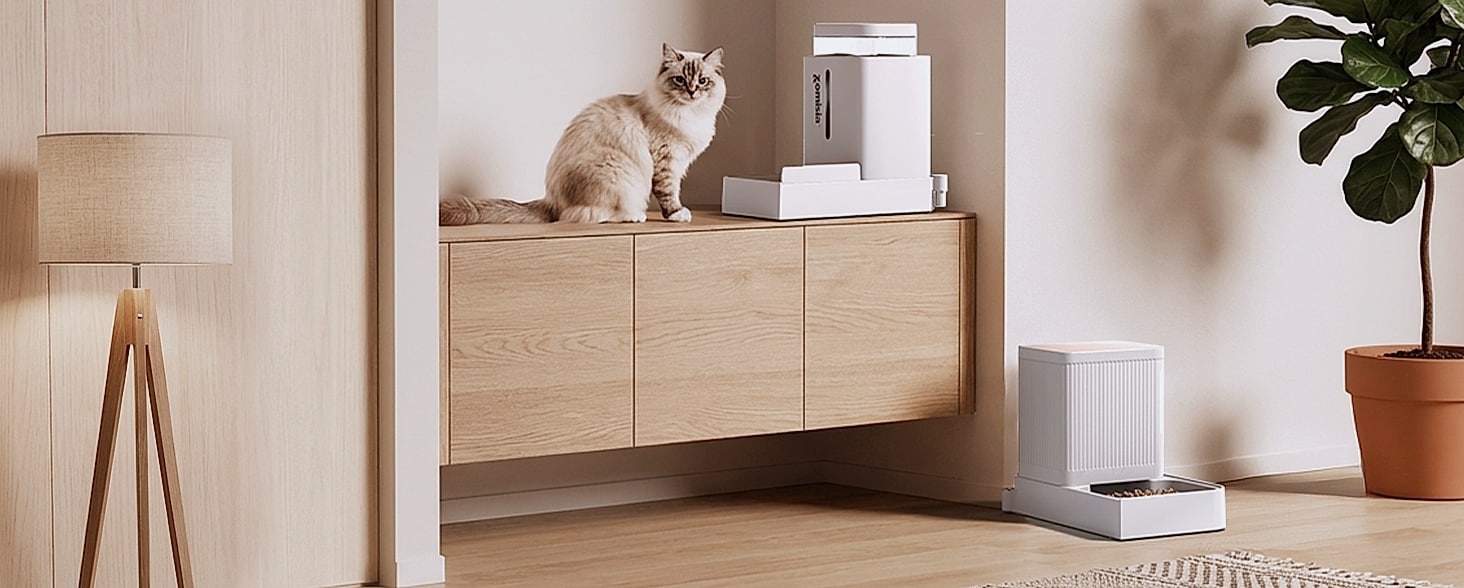 ZOMISIA Automatic Cat Feeder and Water Dispenser Set, 2 in 1 — side view