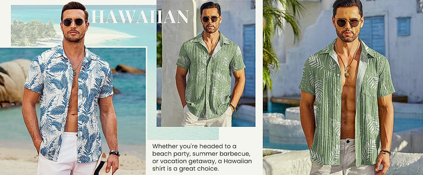 COOFANDY Men's Casual Button Down Short Sleeve Summer Beach — close-up details