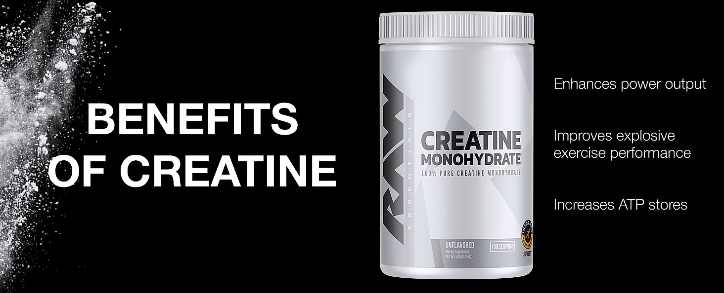RAW Nutrition Creatine Monohydrate Powder, Unflavored 30 — size comparison
