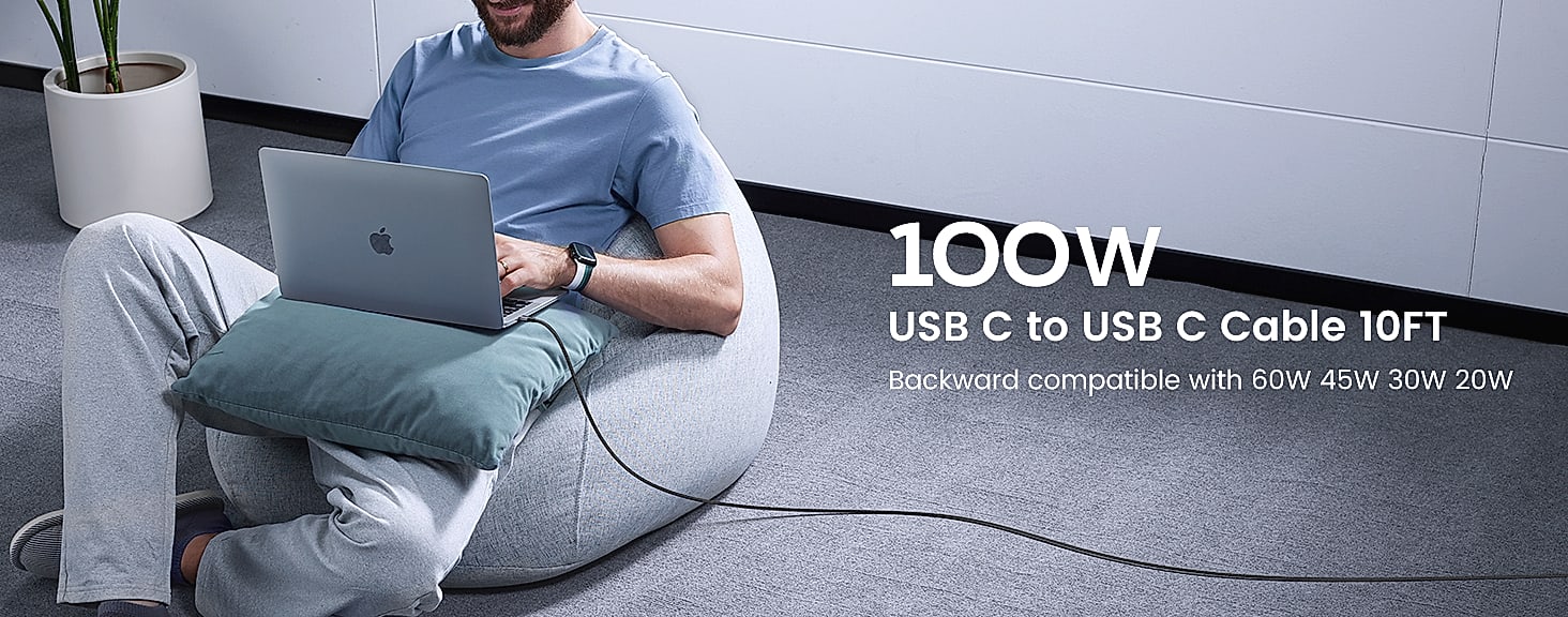 UGREEN USB C to USB C Cable 100W 2-Pack Fast Charging — size comparison