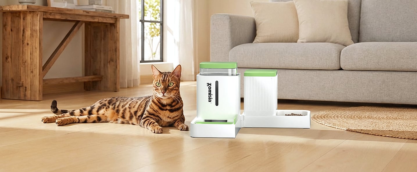 ZOMISIA Automatic Cat Feeder and Water Dispenser Set, 2 in 1 — size comparison