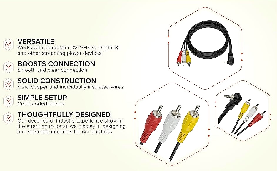 THE CIMPLE CO 3.5mm to RCA A/V Cable for Roku and TiVo 6 — scale reference