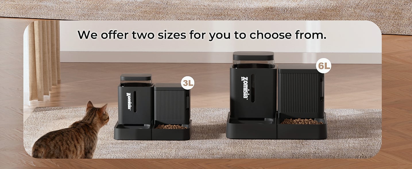 ZOMISIA Automatic Cat Feeder and Water Dispenser Set, 2 in 1 — assembled view