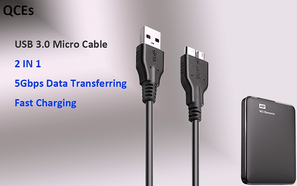 QCEs USB 3.0 Micro B Cable for External Hard Drive, 1.6ft — package contents