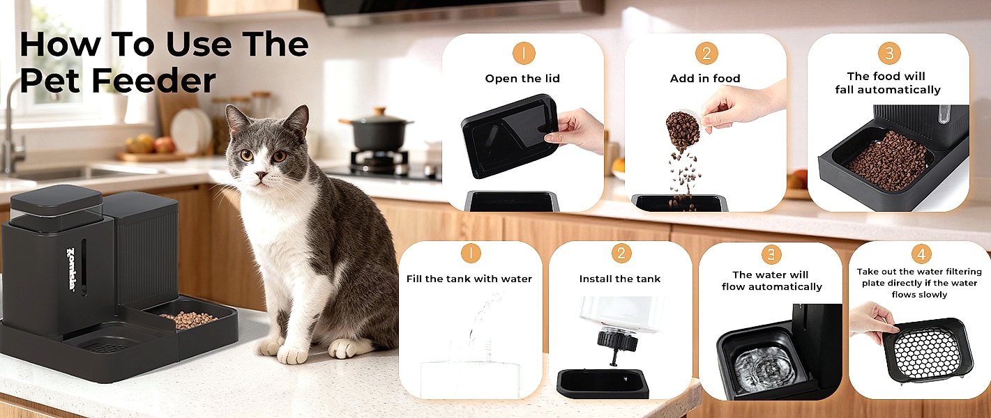 ZOMISIA Automatic Cat Feeder and Water Dispenser Set, 2 in 1 — scale reference