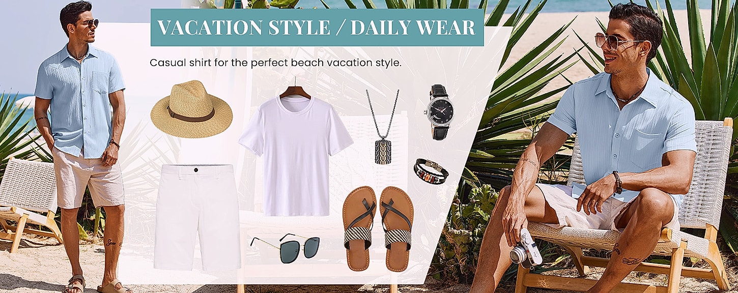 COOFANDY Men's Casual Button Down Short Sleeve Summer Beach — feature highlights