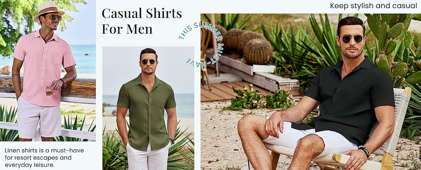 COOFANDY Men's Casual Button Down Short Sleeve Summer Beach — assembled view
