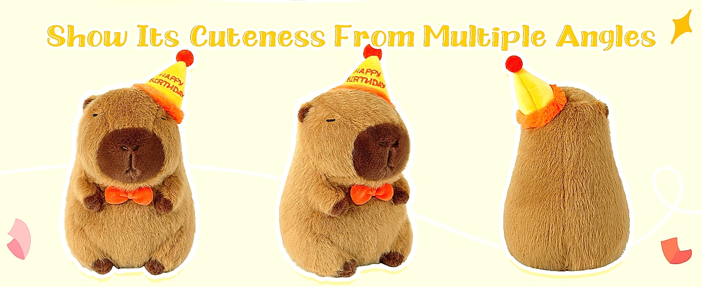 Ditucu Capybara Plush Toy with Strawberry Hat, 9 Inch — parts overview