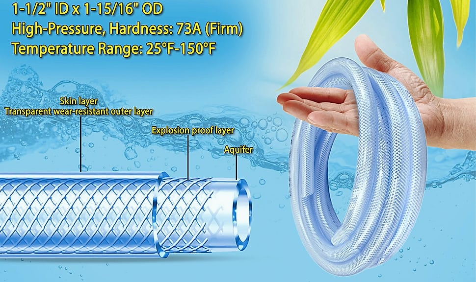Duda Energy Food Grade PVC Braided Tubing 1-1/4 Inch 25 ft — scale reference