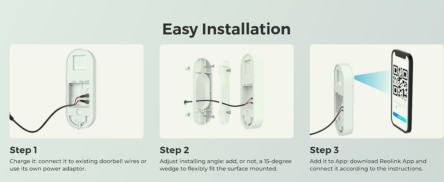 Reolink Video Doorbell WiFi Camera 2K Wired Security — parts overview