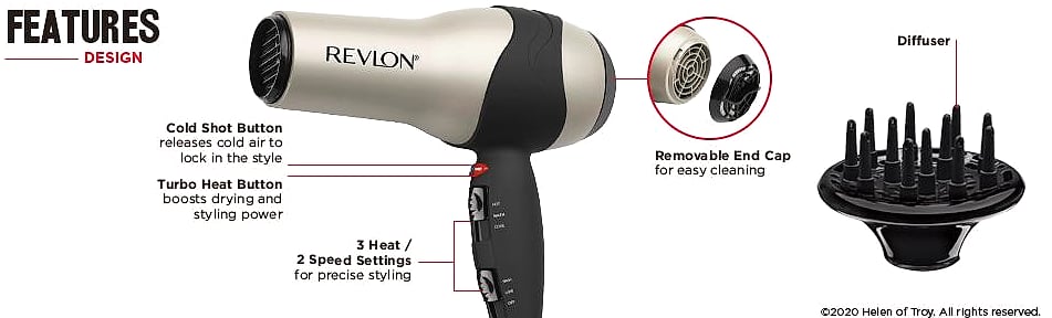 Revlon Turbo 1875W Hair Dryer with Ionic Technology — assembled view