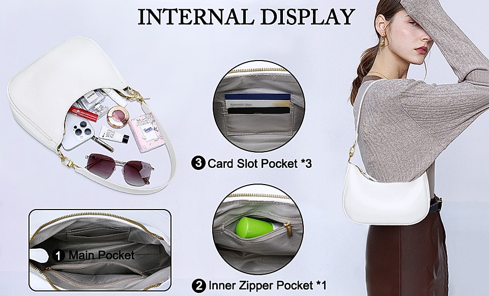 KKXIU Women's Shoulder Bag Retro Hobo Purse Underarm Clutch — close-up details
